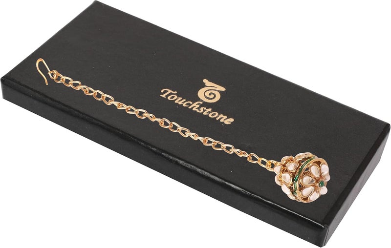 Touchstone maang Tikka Indian Head Jewelry Women Hair Accessories Gold Headpiece Forehead mangtika Bollywood Simple kundan Wedding Dainty Chain Bridal tikli borla Filigree netthi chutti - Image 4